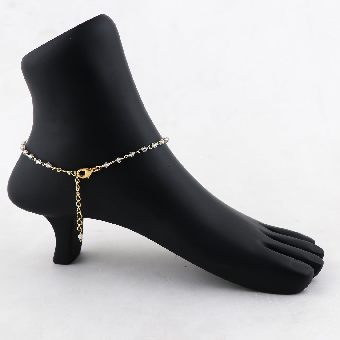 JOR Natural White Topaz Beaded Rosary Anklet, Handmade Craft, Anklet Beads Bracelet, Chakra Healing Anklet, Gemstone Women Jewelry, Dainty Gold Plated Anklet 9 inch + 2 inch (1pcs)