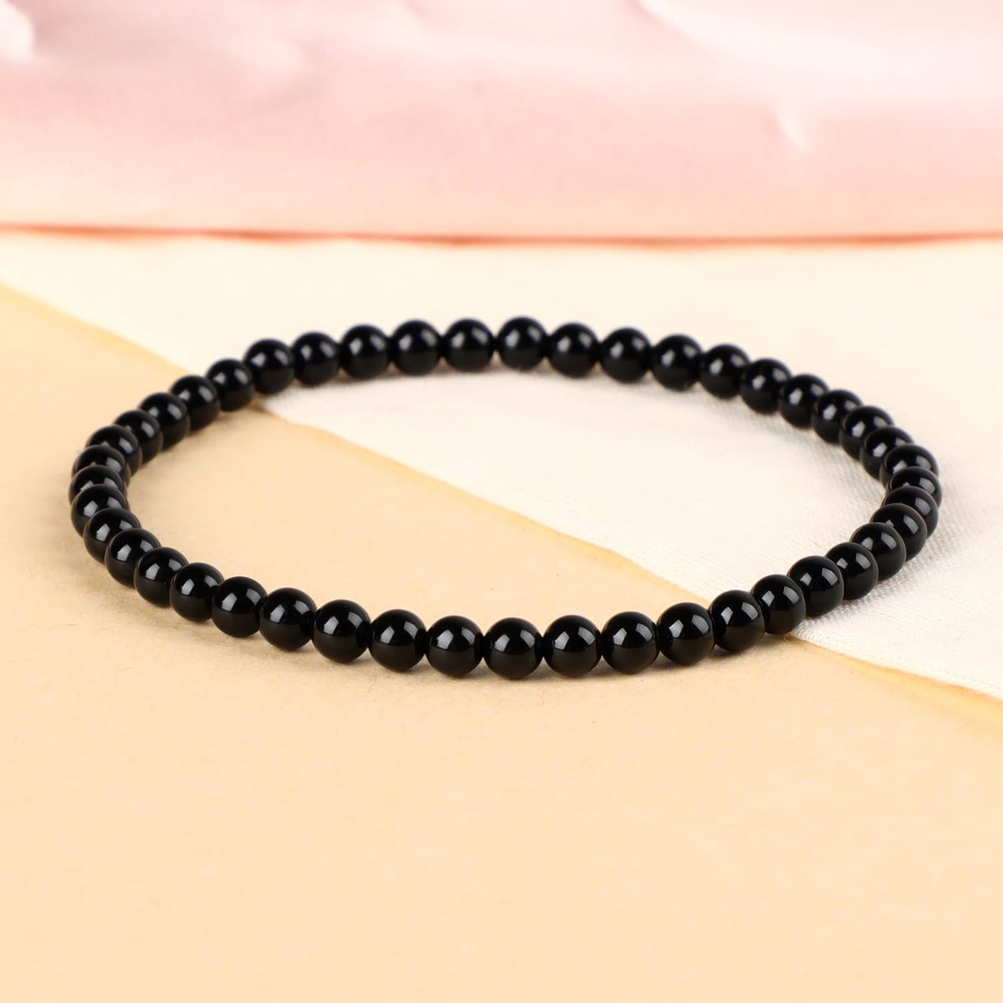 LPBeads Handmade Natural Gemstone Stretch Elastic 4m Black Onyx Bracelet Healing Crystal Round Stone Beads Jewelry Gifts for Women Men