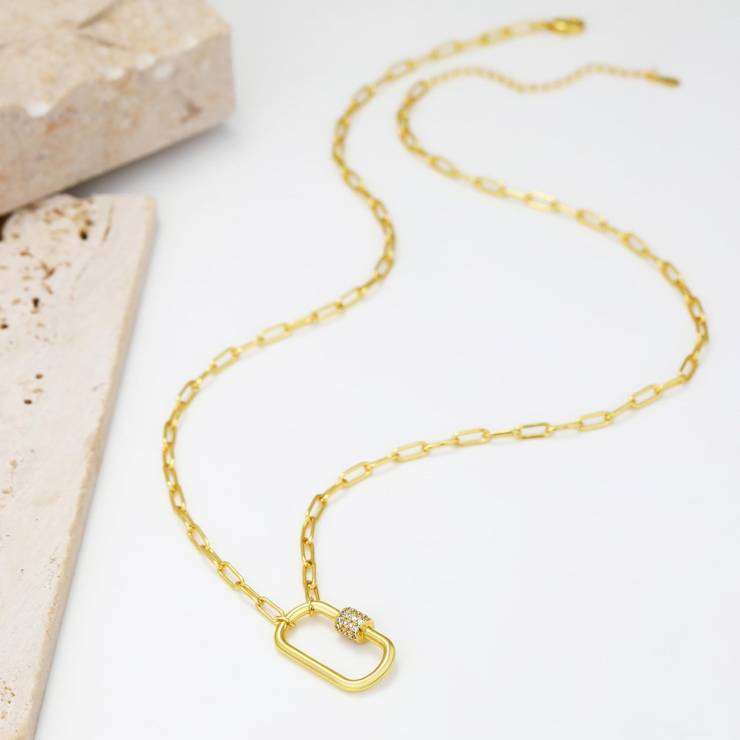 BONJOULRY Carabiner Necklace for Women 18K Gold Plated Charm Holder Necklace Lock Necklace Birthday Valentines Day