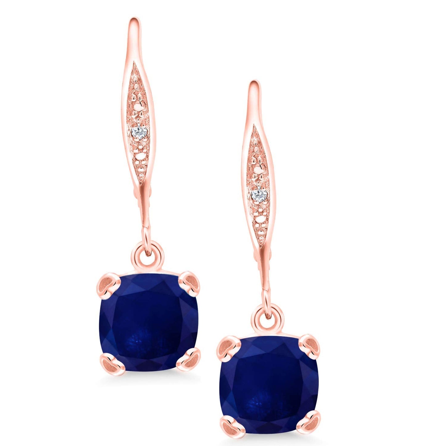 Gem Stone King Drop Dangle Earrings For Women | 7MM Cushion Cut Gemstone Birthstone and Diamond | 925 Sterling Silver | Jewelry Gift for Mom Wife Her | Blue Sapphire-September | Rose Gold