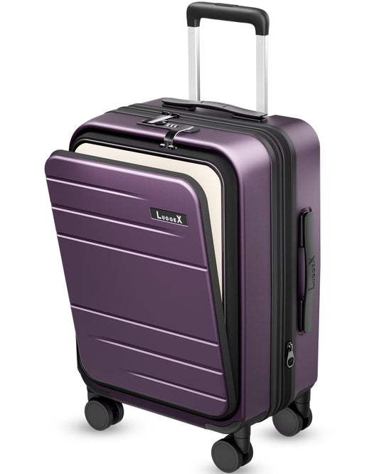 Carry On Luggage 22x14x9 Airline Approved, FLO5 Expandable Polycarbonate Suitcase with Front Pocket (FX-Core, Purple, 20 Inch)