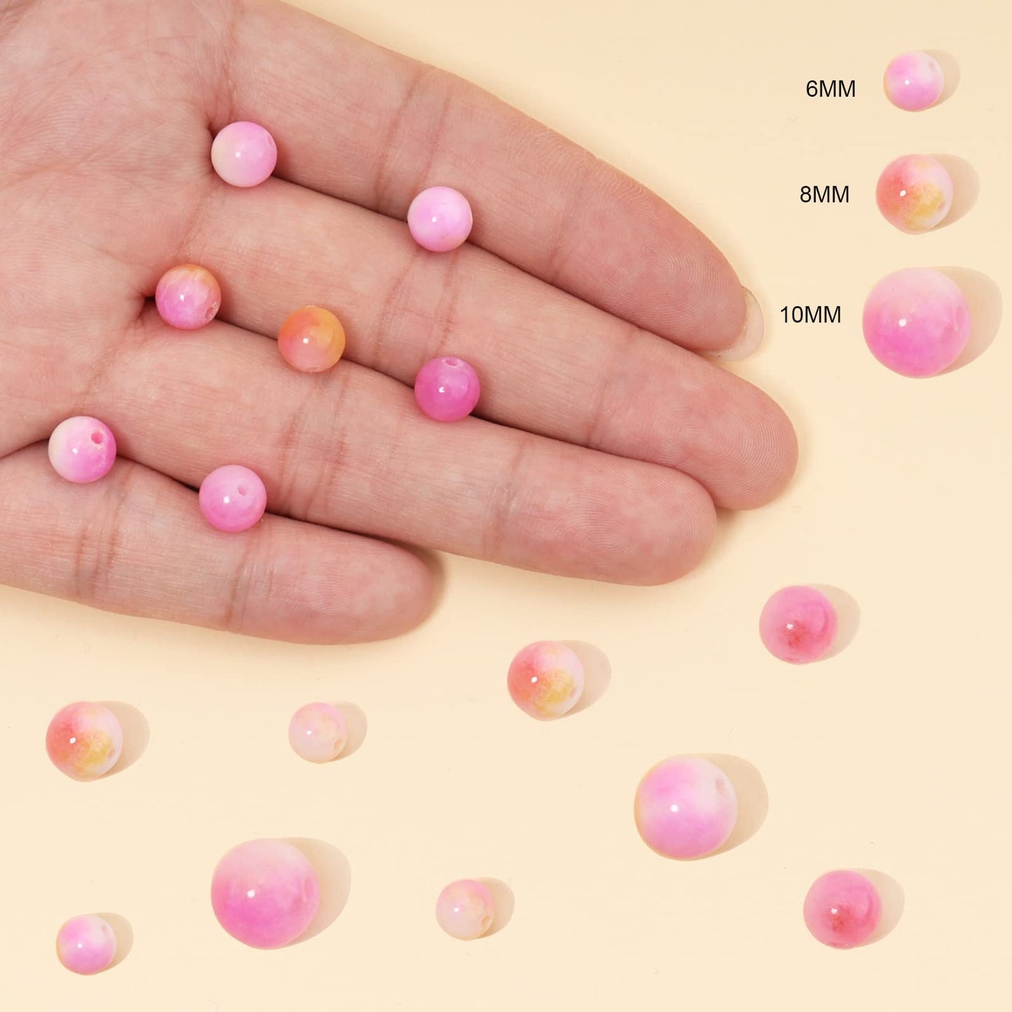 35pcs 10mm Natural Stone Beads Pink Yellow Persian Jade Beads Energy Crystal Healing Power Gemstone for Jewelry Making, DIY Bracelet Necklace
