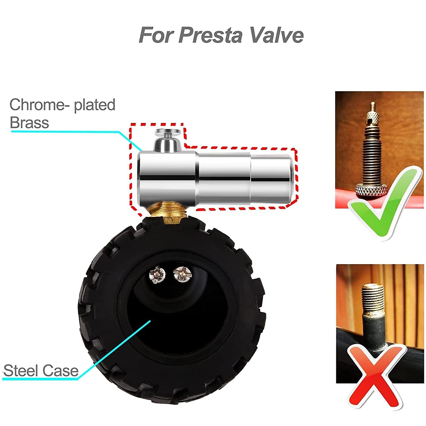 Presta Valve Gauge, GODESON Analog Presta Valve Bicycle Tire Pressure Gauge,100PSI/7Bar, Suitbale for Hybrid Bike Tire Inflation Range