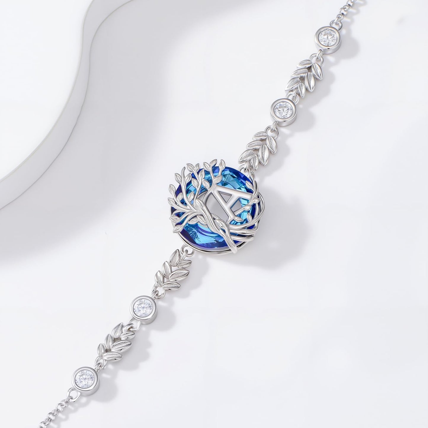 TOUPOP Tree of Life Initial Bracelet Sterling Silver Initials A Letter Link Bracelets Blue Circle Crystal Family Tree Birthday Mothers Day Jewelry Gifts for Women Mom Wife