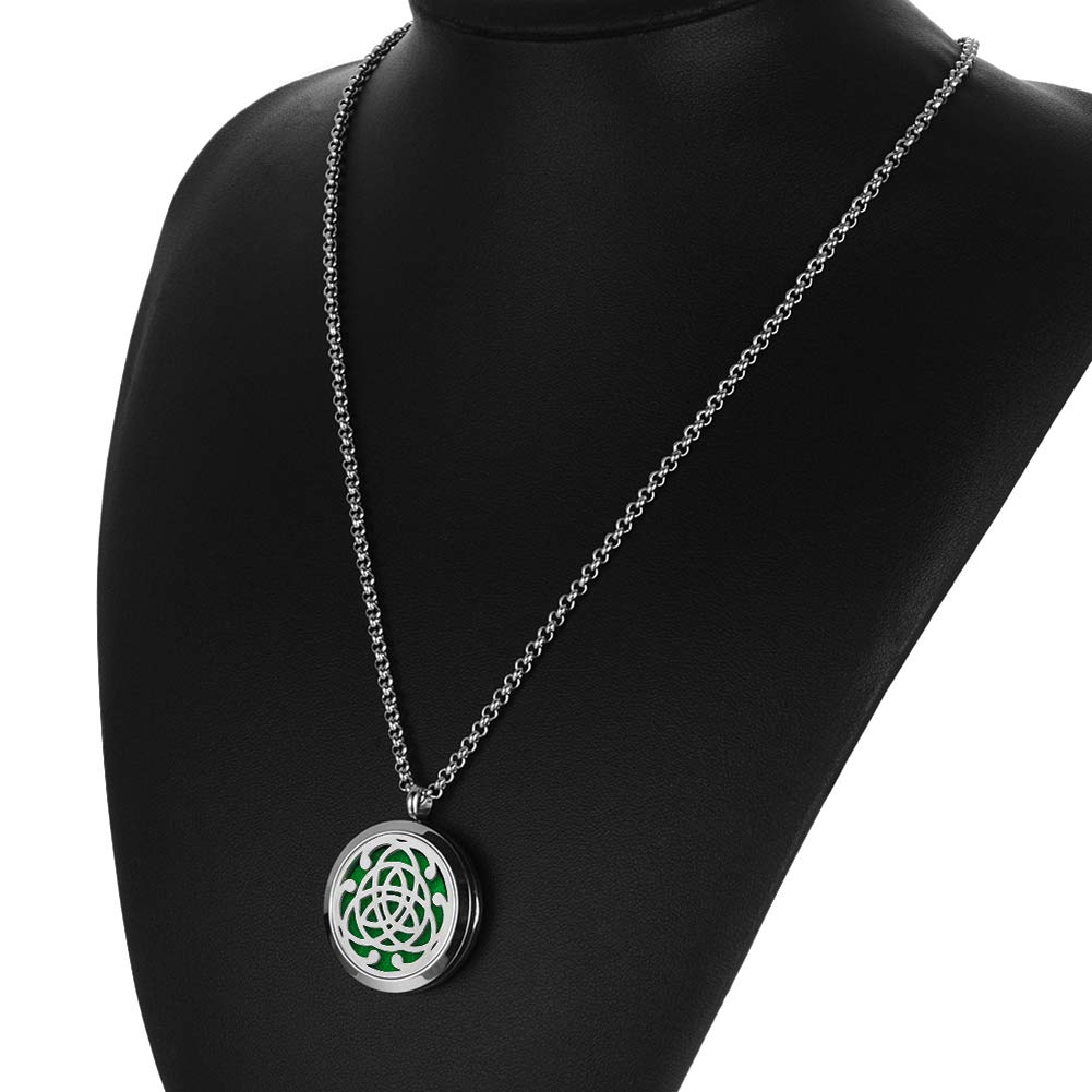 Popeoiuh Premium Aromatherapy Essential Oil Diffuser Necklace,Celtic Tribal Totem Locket Pendant with 8 Pads + 24" Chain - 316L Stainless Steel Jewelry Gift for Birthday Christmas