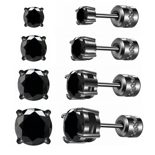 4 Pairs Titanium Hypoallergenic Red Stud Earrings for Sensitive Ears,Black 5A Cubic Zirconia Screw Back Stud Earrings for Women Men Surgical Stainless Steel Double Side Earrings red stud earrings