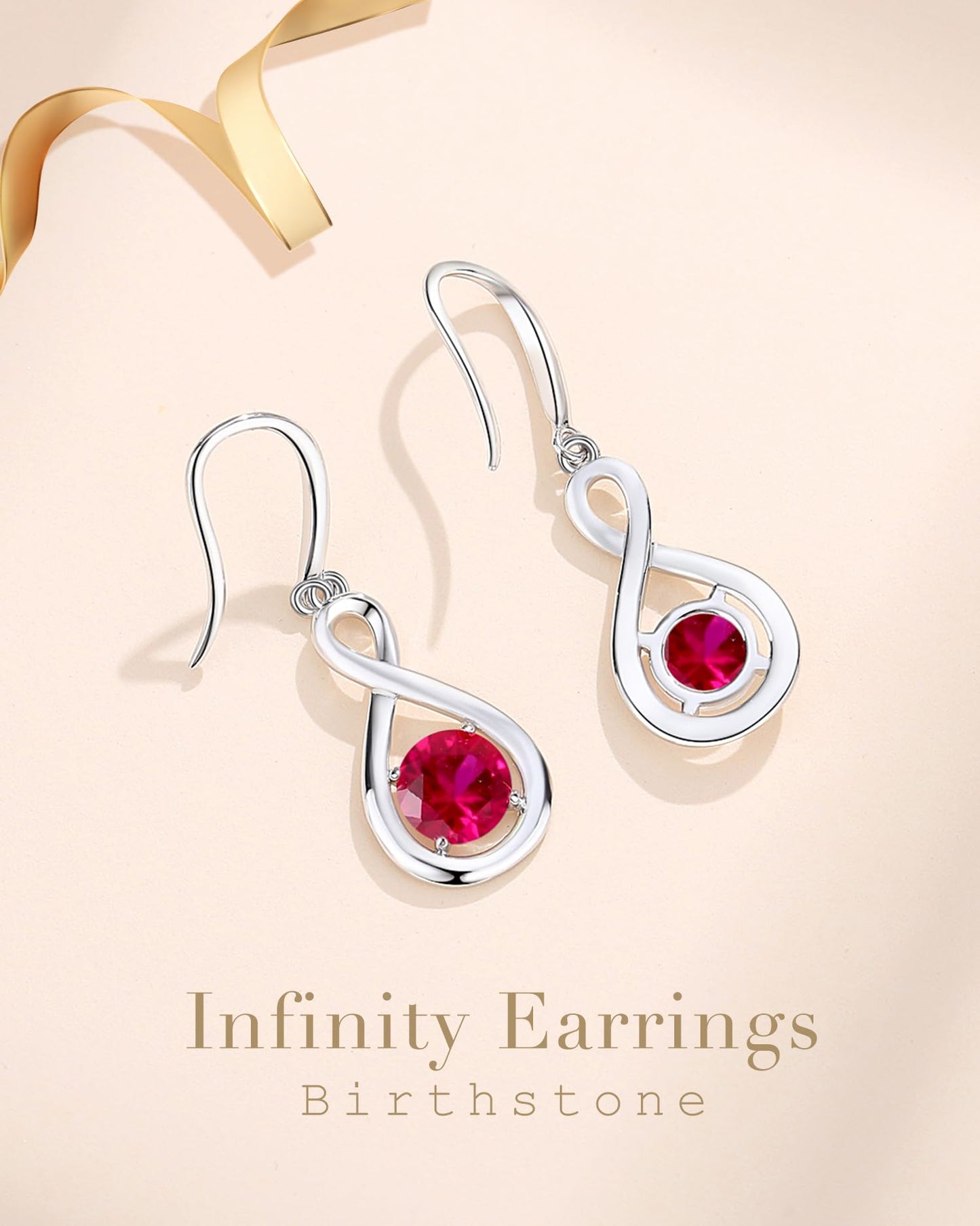 FANCIME Ruby Dangle Drop Earrings 925 Sterling Silver Dainty Infinity Red Gemstone July Birthstone Earring Fine Jewelry Birthday Mothers Day Gifts for Women Her