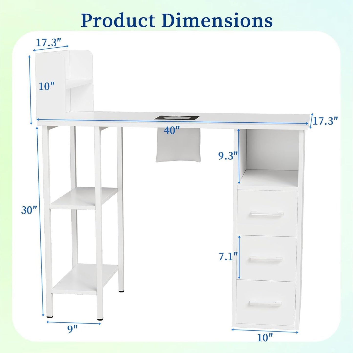 Annzoe Professional Nail Tech Desk – Nail Table for Nail Tech with Electric Dust Collector, 3 Drawers, Storage Cabinets & Shelves, White Manicure Station