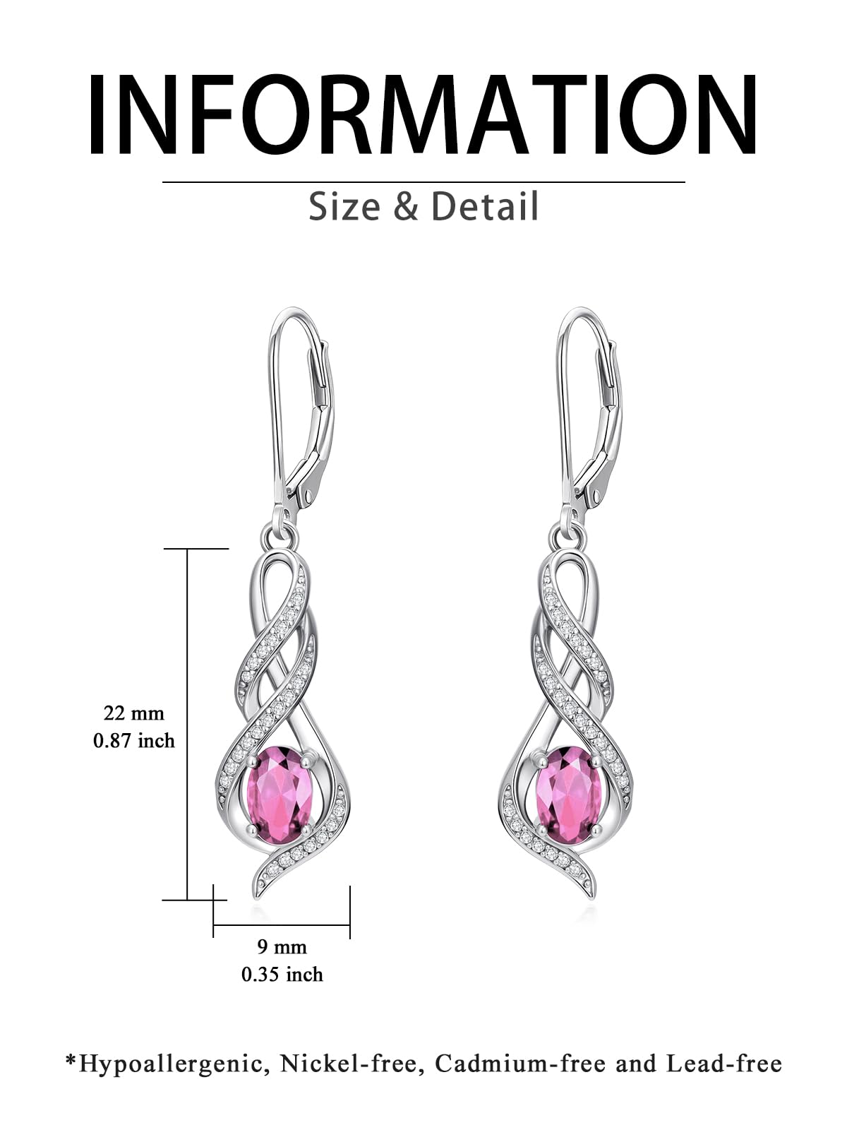 POIUY Tourmaline October Birthstone Infinity Leverback Dangle Earrings Hypoallergenic Drop Earrings Love Jewelry Anniversary Christmas Wedding Gift for Mom Wife Sister Daughter Girlfriend
