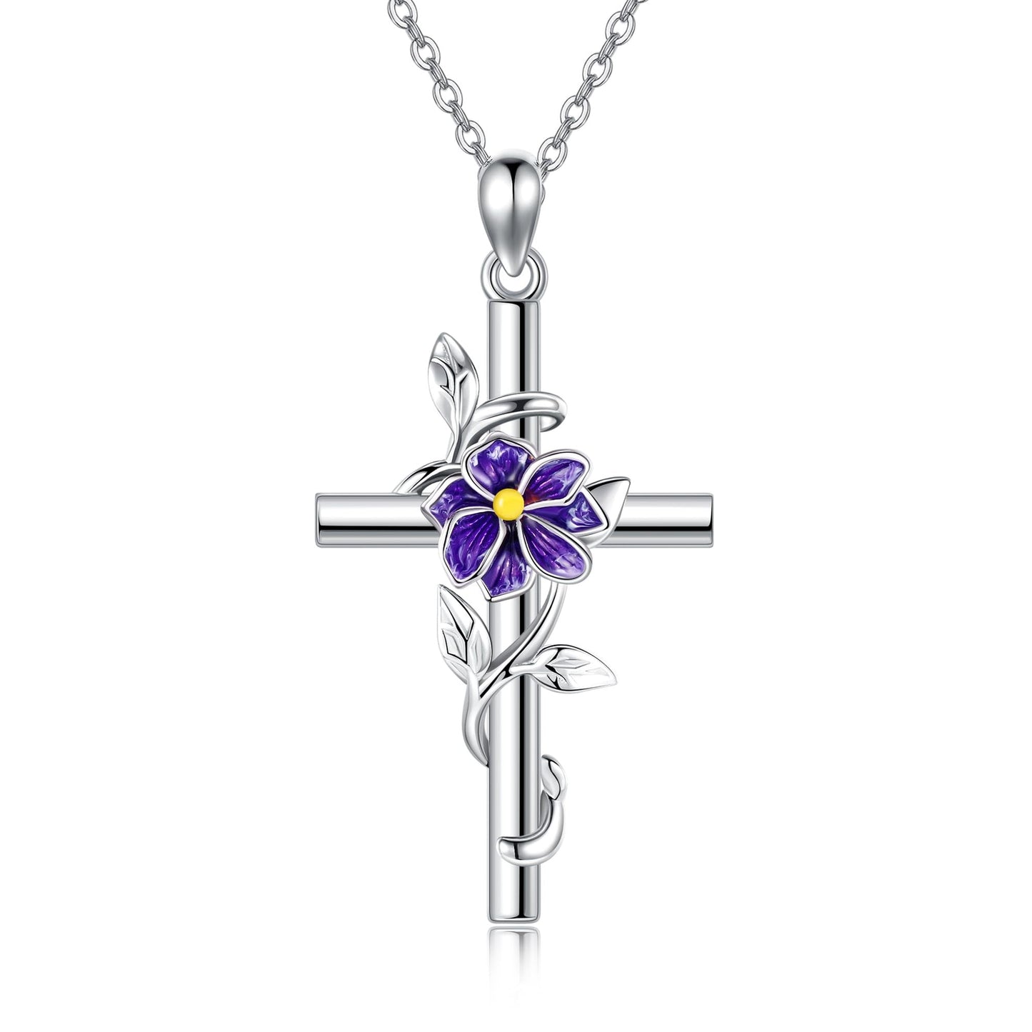 Larkspur Necklace 925 Sterling Silver Cross Larkspur Pendant Necklace July Birth Flower Jewelry for Women Gifts