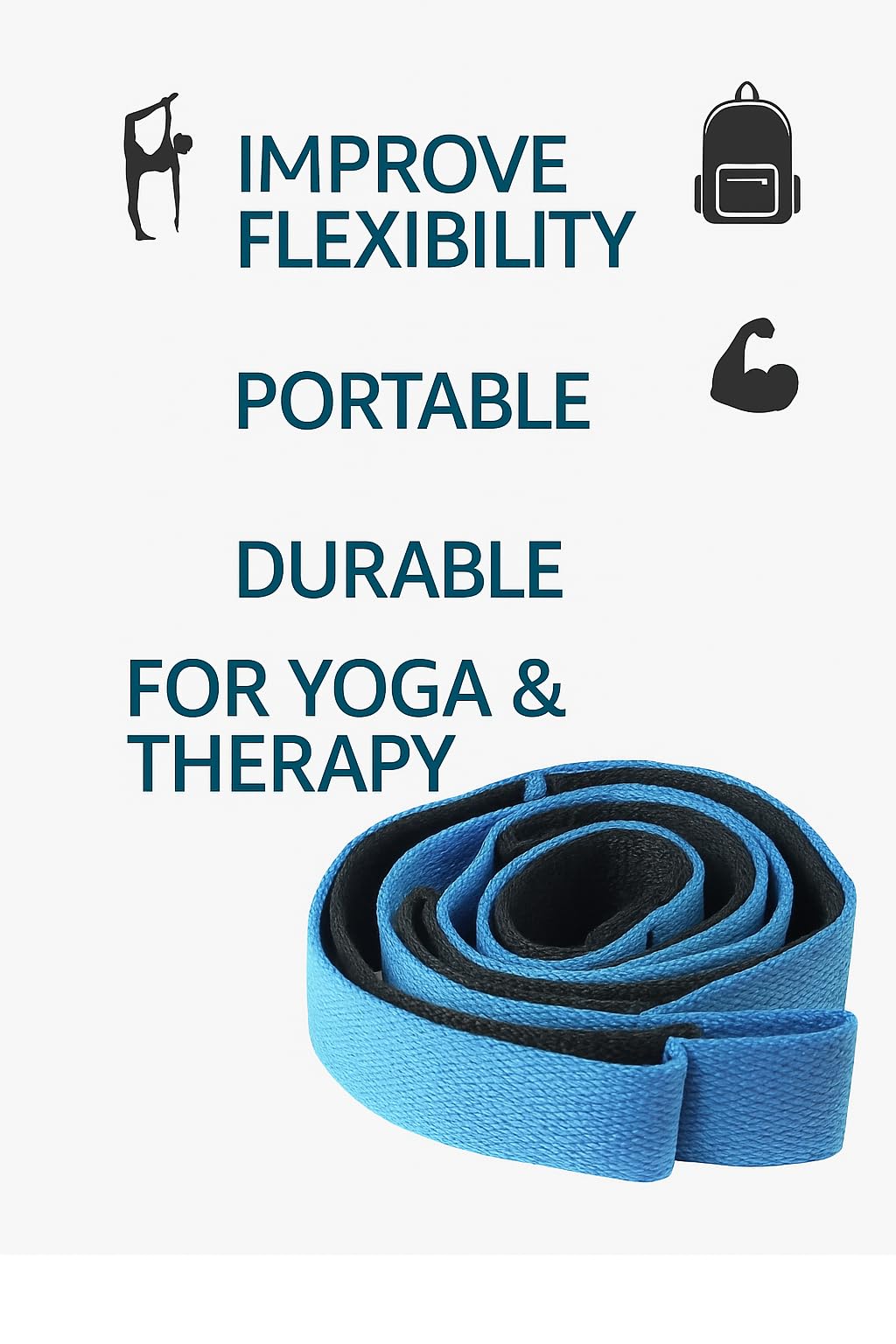 Yoga Stretch Strap with 10 Loops – Non-Elastic Stretching Strap for Flexibility, Physical Therapy, Pilates, and Home Workouts