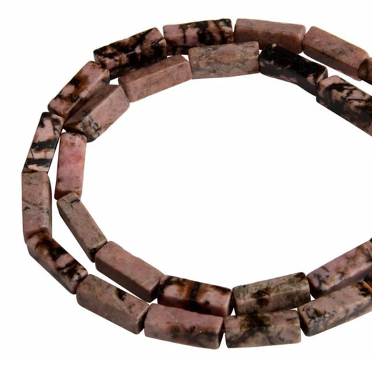 4x13mm Natural Stone Rhodonite Rectangular Column Tube Cylinder Spacer Loose Beads Gemstone for DIY Bracelets Necklace Jewelry Making Strand 15 Inch (28-30pcs)