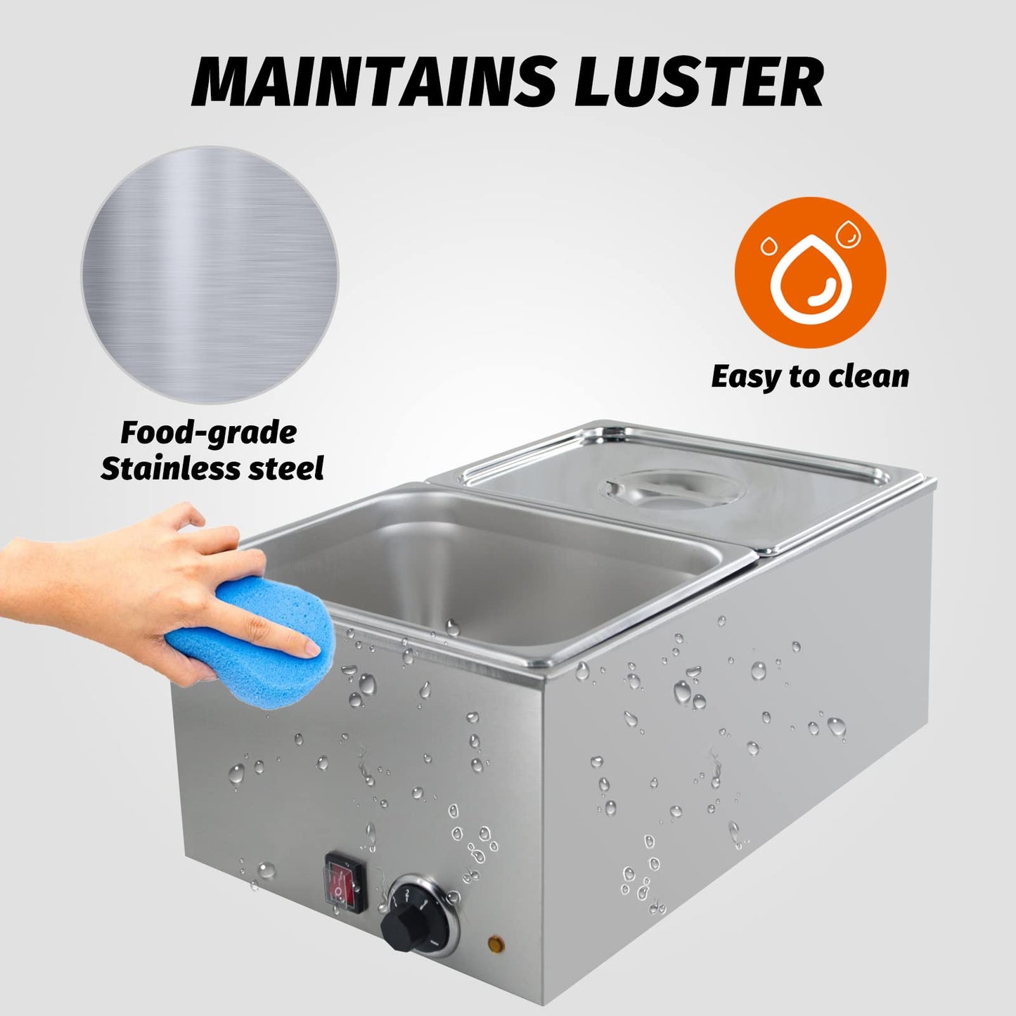 Commercial Food Warmer 2-Pan Steam Table Food Warmer Buffet Bain Marie with Temperature Control & Lids, Electric Warming Trays for Food or Sauces - 120V, 1200W, 10.6 QT/Pan
