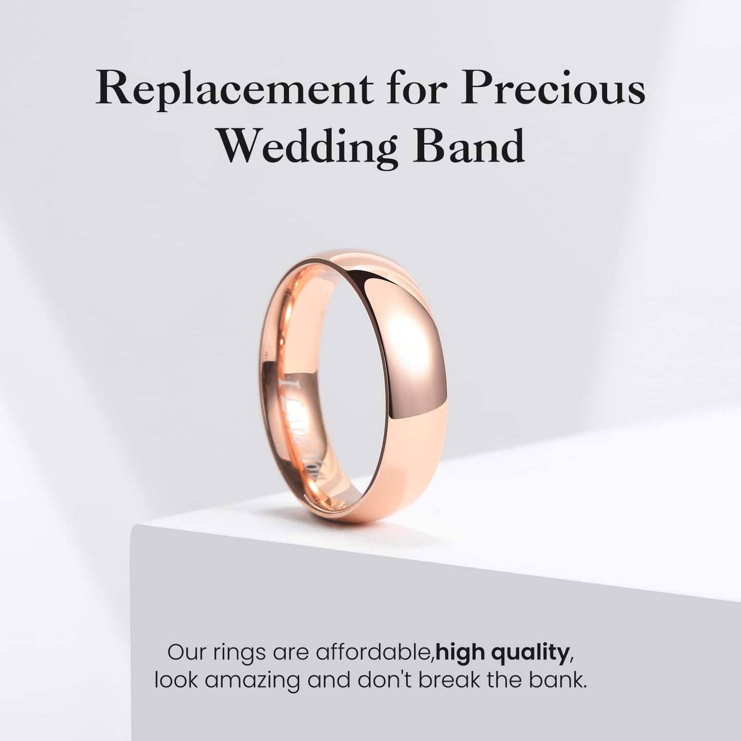 King Will 316L Stainless Steel Wedding Band for Men Women-6mm Width Rose Gold Plated Wedding Ring Domed Style High Polished with Laser I Love You Comfort Fit Size 11