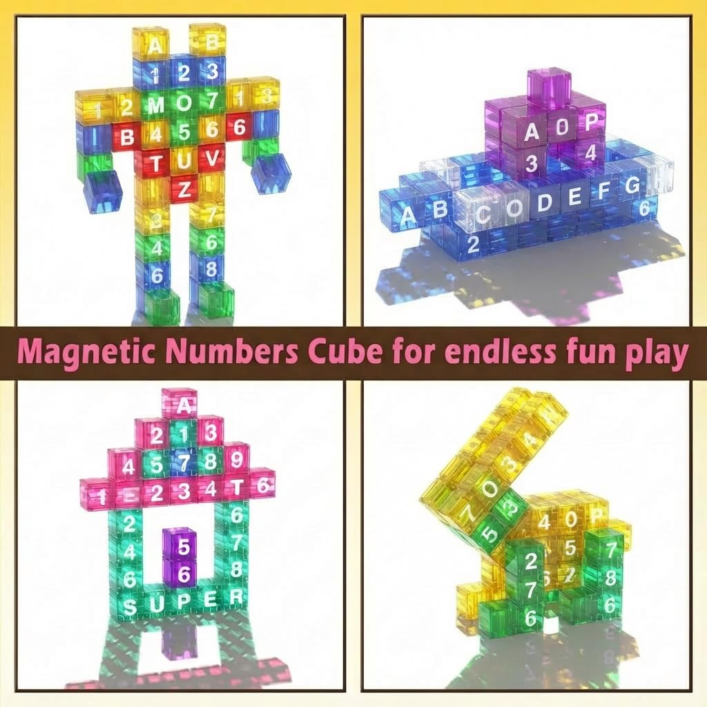 XNYV Magnetic Alphabet Blocks 40pcs - Educational STEM Learning Toys for Kids 3-8 | Portable Travel Letter Number Math Kit | Montessori Preschool Gifts Boys Girls