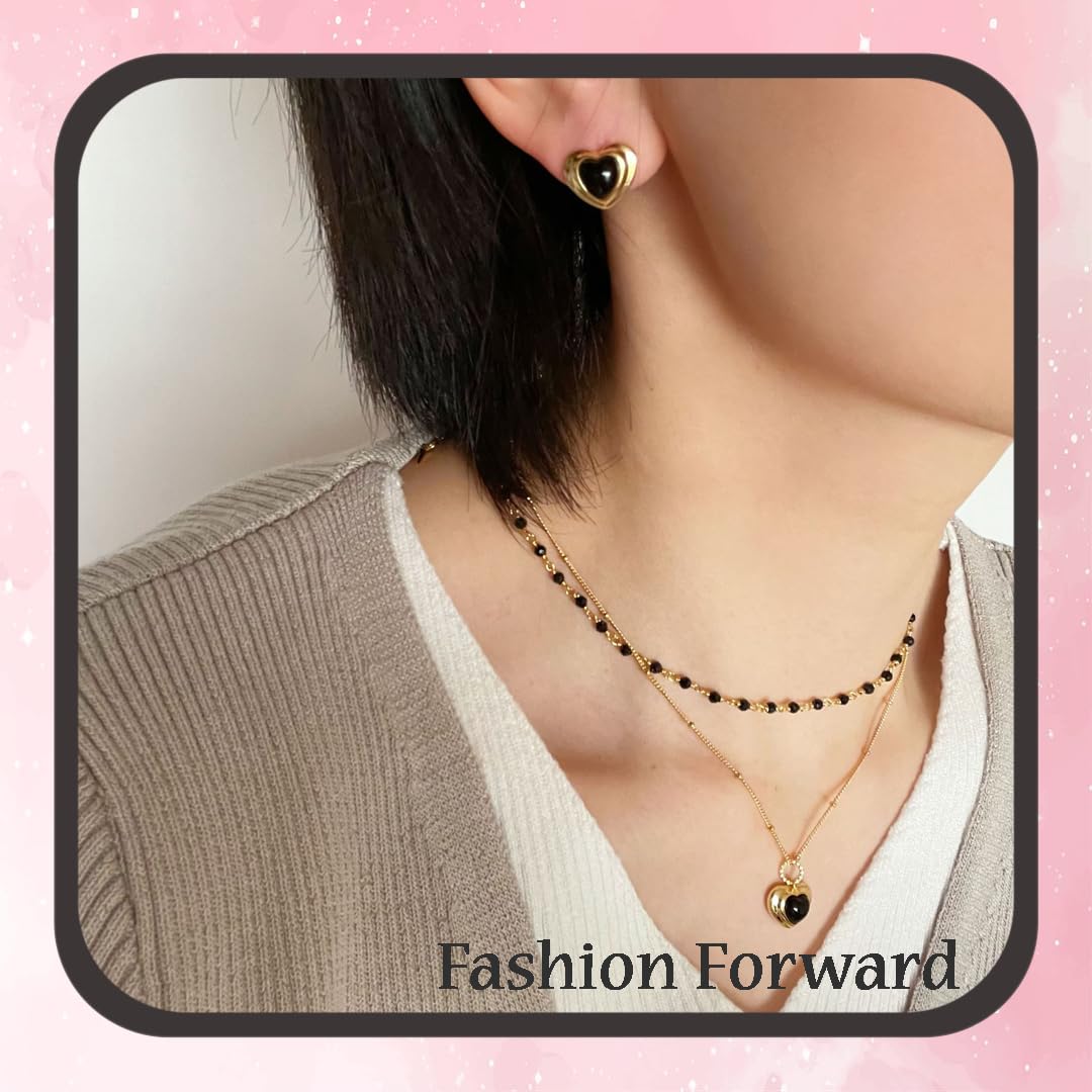 Exquisite Agate Gemstone & Gold-Plated 925 Sterling Silver Vintage Love Heart Jewelry Set Trendy Classic European Design with Pendant and Earrings – Elegant Gift Box Included