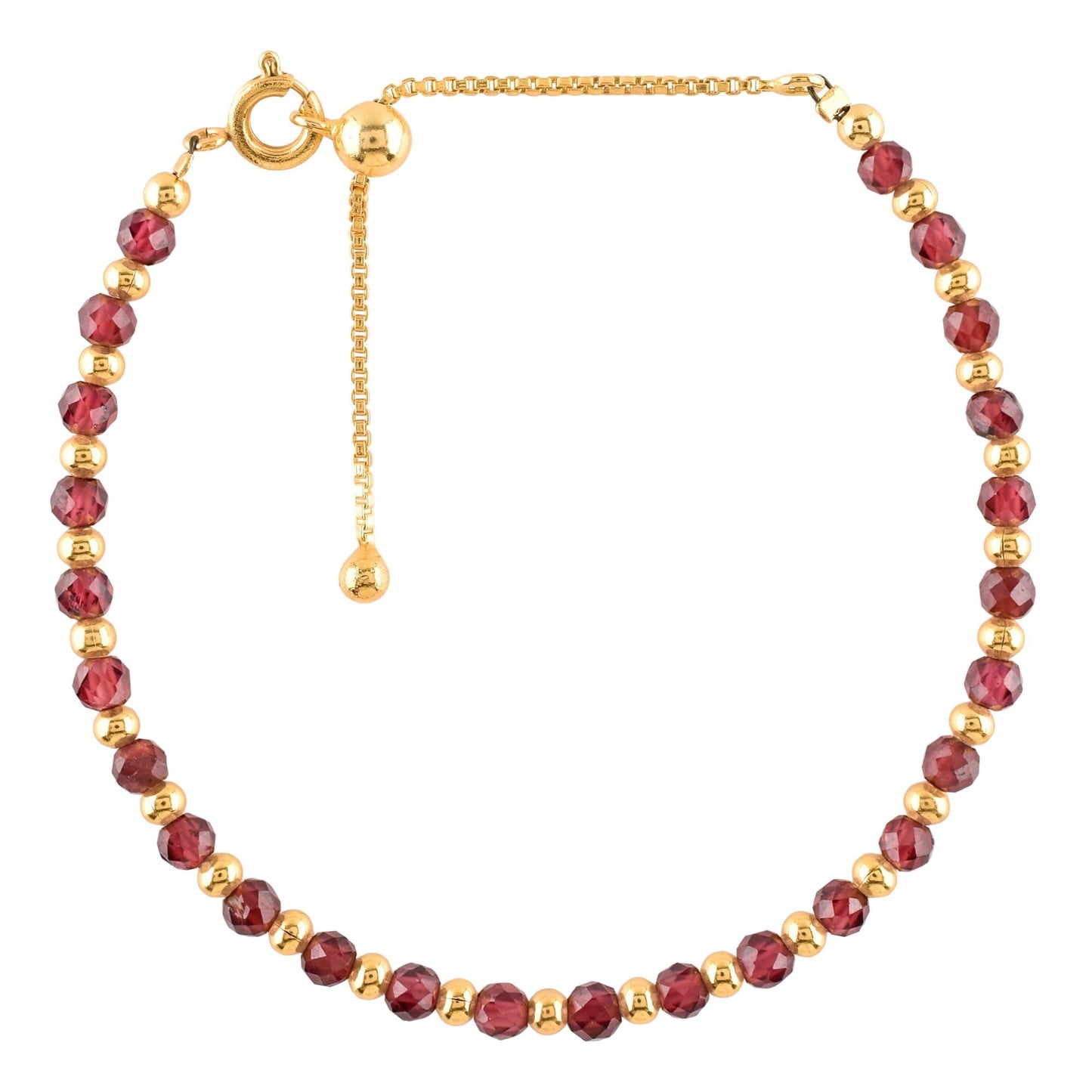 ZEMBIENCE Natural Red Garnet Gemstone Bracelet for Women, January Birthstone Jewelry, 18K Gold Plated Micro- Beads, Handmade Bolo Single Slider Chain, Healing Crystal, Christmas Gift, 10inch