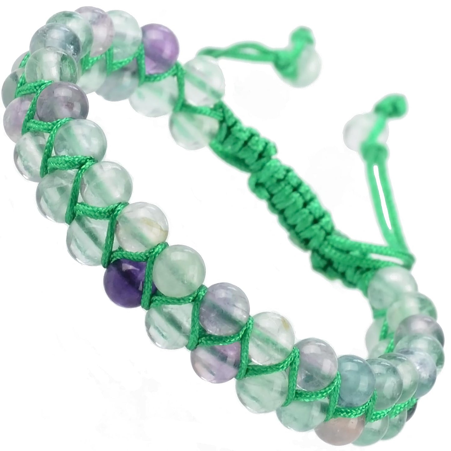 MASSIVE BEADS Natural Chakra Healing Power Crystals Macrame Bracelet Yoga Double Layer Stone Beads Gemstone Meditation Relax Anxiety Bangle for Unisex Women Men (Color Fluorite, 6mm)