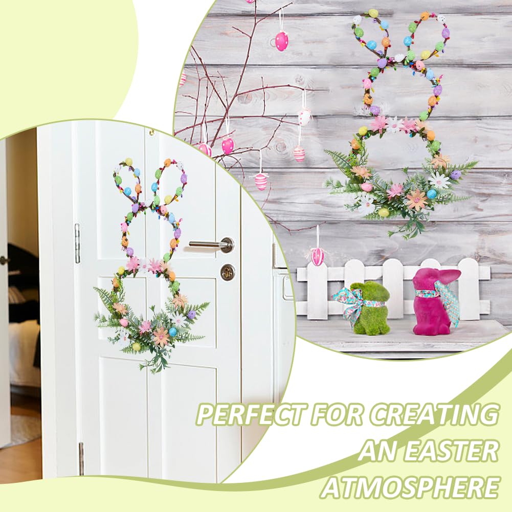 INFUNLY 20 Sets Rabbit Flower Crowns Making Kit 24 Inches Bunny Grapevine Wreath Kits DIY Festival Front Door Wreath with Pastel Eggs Hanging Floral Wreaths for Home Window Wall Holiday Party Decor