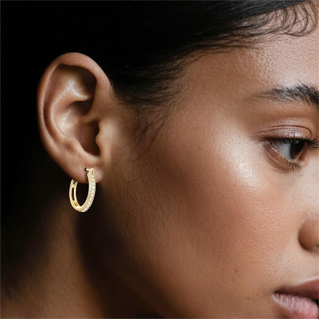 RYHIX 14K Gold Hoop Earrings for Women Small 14K Gold Earrings Trendy Womens Hoops Earring with Cubic Zirconia Hypoallergenic 25mm