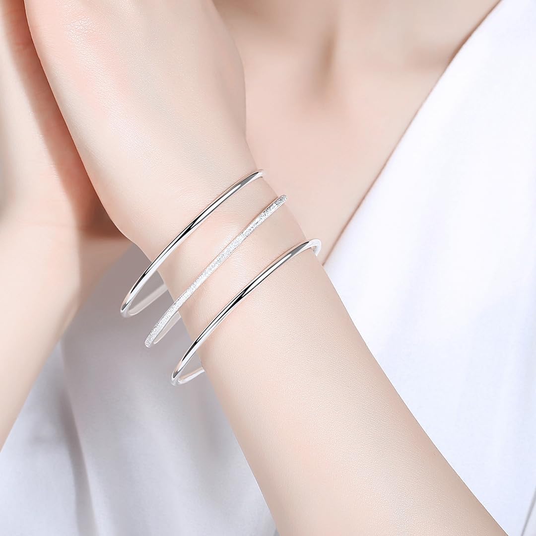 Sterling Silver Bangle Bracelets for Women,Fashion Jewelry Simple Adjustable 925 Silver Cuff Bangles for Women Mom Wife Valentine Mothers Day Gift (Silver-A1)