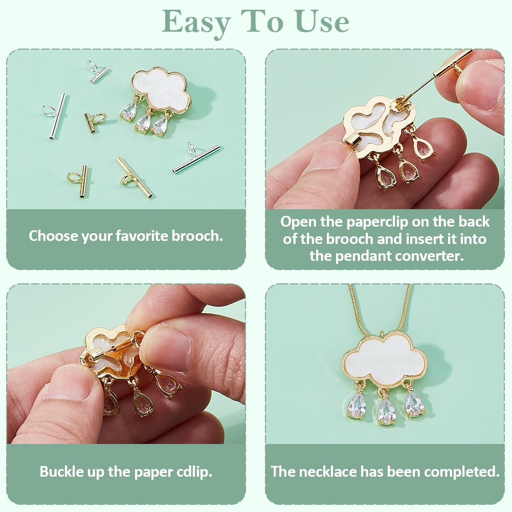 SUPERFINDINGS 24Pcs 3Size Brass Pin to Pendant Converter Brooch Converters Brooches Pins to Pendant with Tube Bails (Golden & Silver) for Necklace Keychain Hair Accessory, 8x8~20x6mm Hole: 4mm