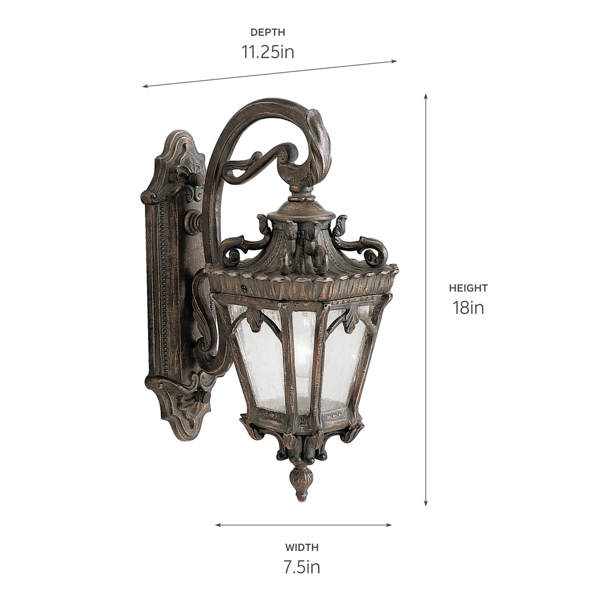 Kichler Tournai 18” Outdoor Wall Light with Clear Seeded Glass in Londonderry, 1-Light Traditional Fixture, 9356LD