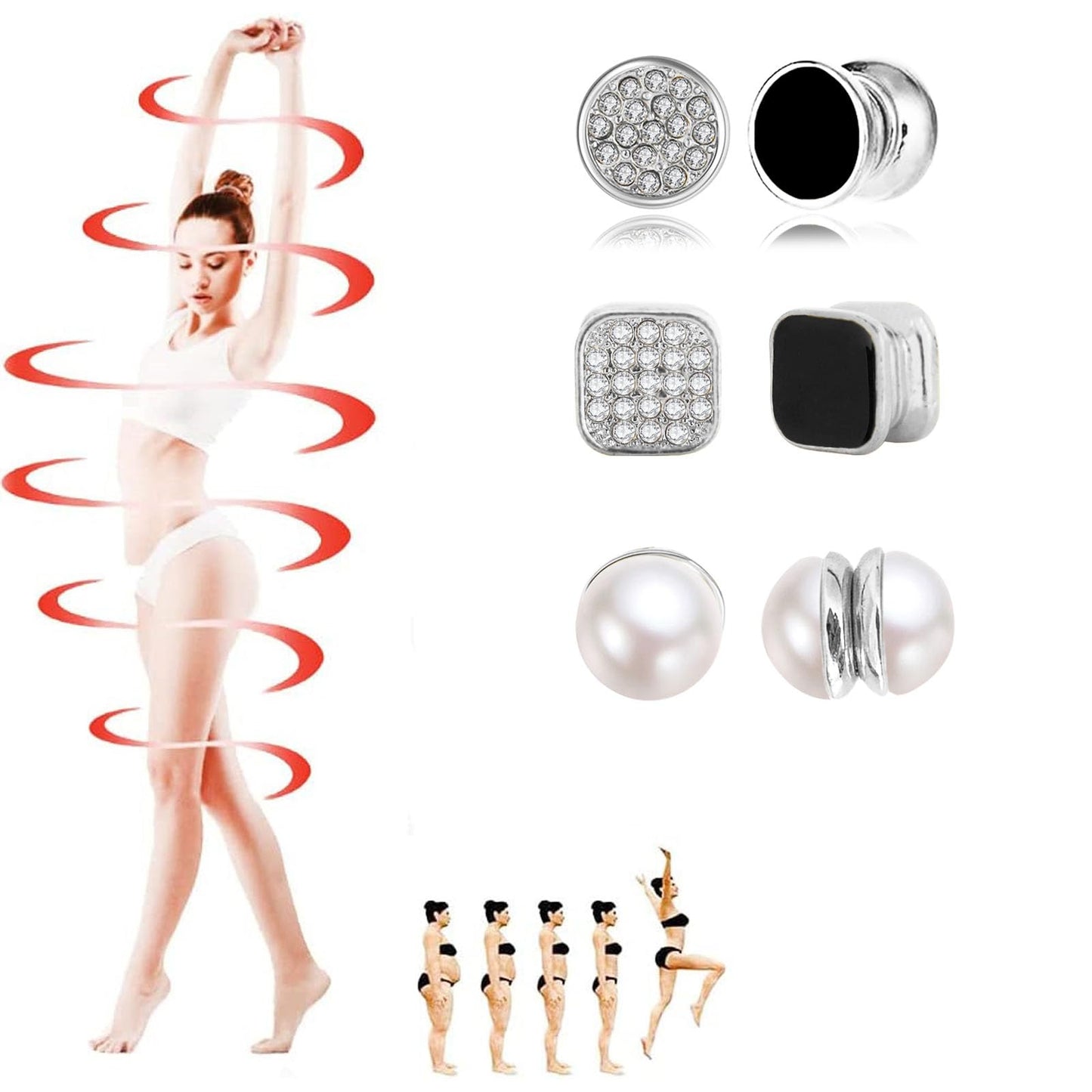 NEWITIN 9 Pairs Magnetic Stud Earrings for Women Clip on Earring Magnet Studs Inlaid Cubic Zirconia Pearl Stud Earring Fashion Non Piercing Magnetic Earrings for Women Men