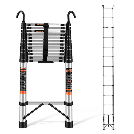 Telescoping Ladder, 16.5 FT Extension Ladder w/Hooks, Heavy Duty 330lbs Max Capacity, Telescopic Ladder with Hooks for RV or Outdoor Work