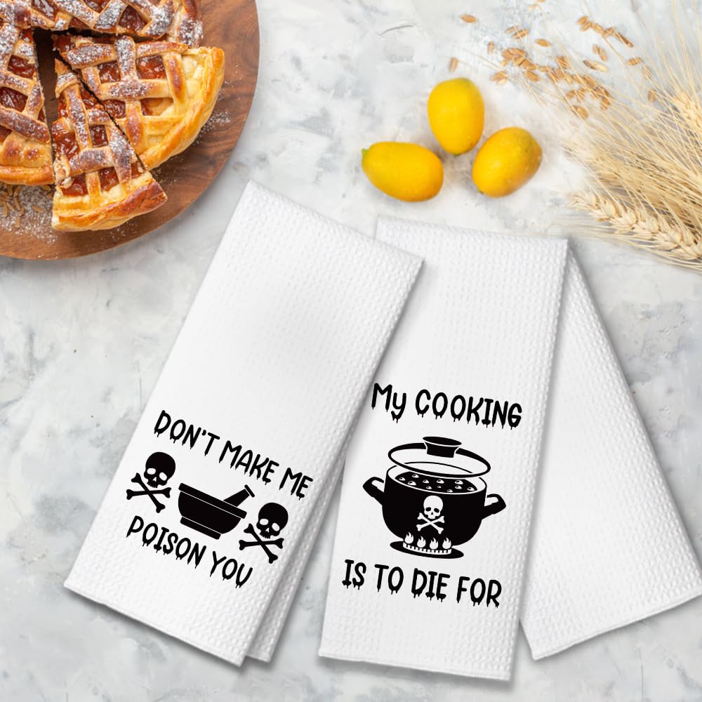ZBBFSCSB Don’t Make Me Poison You Kitchen Towels 2 Pack, Sarcastic Halloween Horror Kitchen Decor, Funny Dish Towels Gifts for Women Mom Hostess, Thanksgiving New Home Gifts for Neighbor Friend