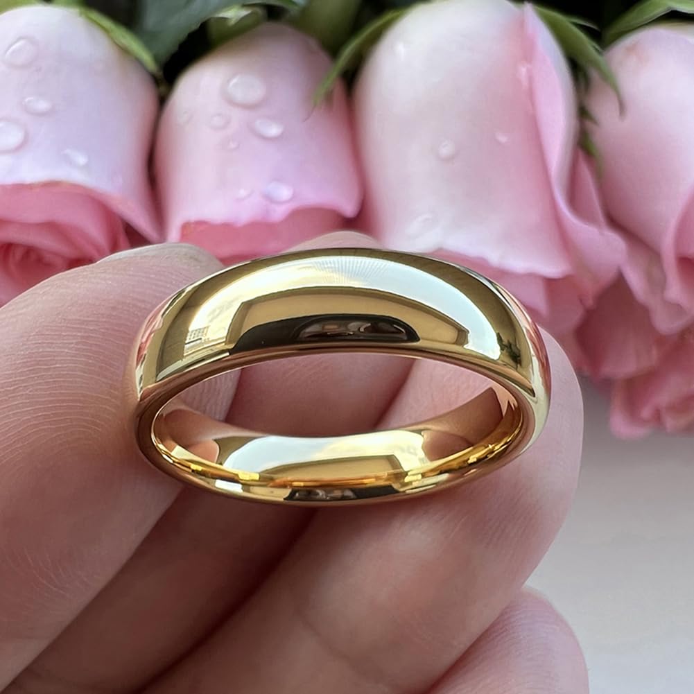 TUTISS 6mm Gold Tungsten Rings for Men Women Engagement Wedding Bands Domed Polished Comfort Fit Size 12