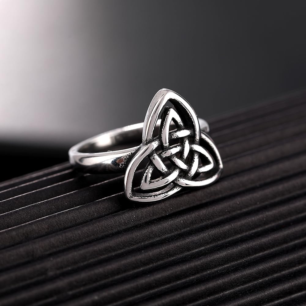YWMAN Celtic Knot Rings for Women, Stainless Steel Triquetra Trinity Ring, Witches Knot Irish Jewelry Gift (9)