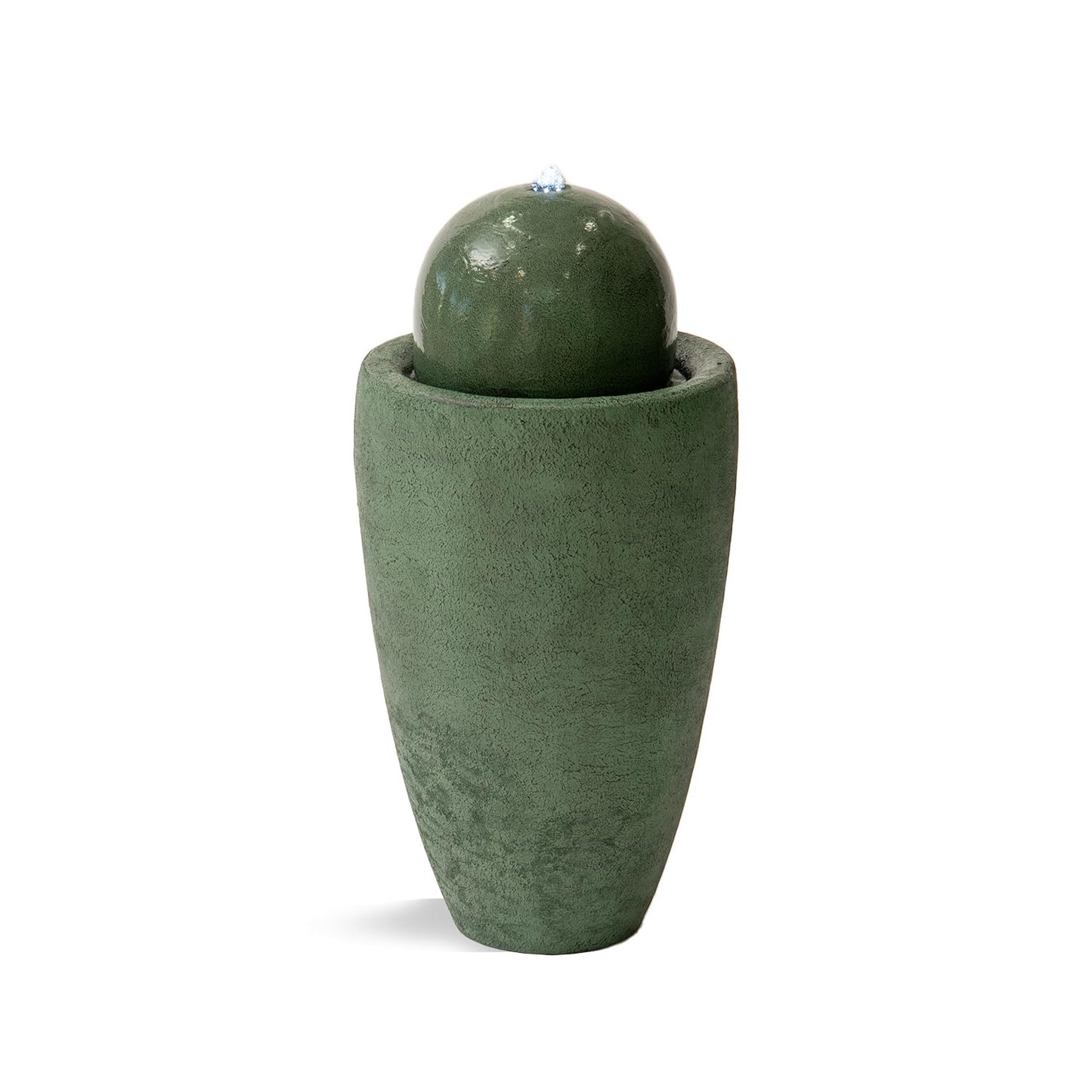 XBrand 26" Modern Sphere Water Fountain with LED Light – Indoor Outdoor Stone Texture Floor Fountain, Zen Bubbling Ball Water Feature for Garden Patio Porch - Green