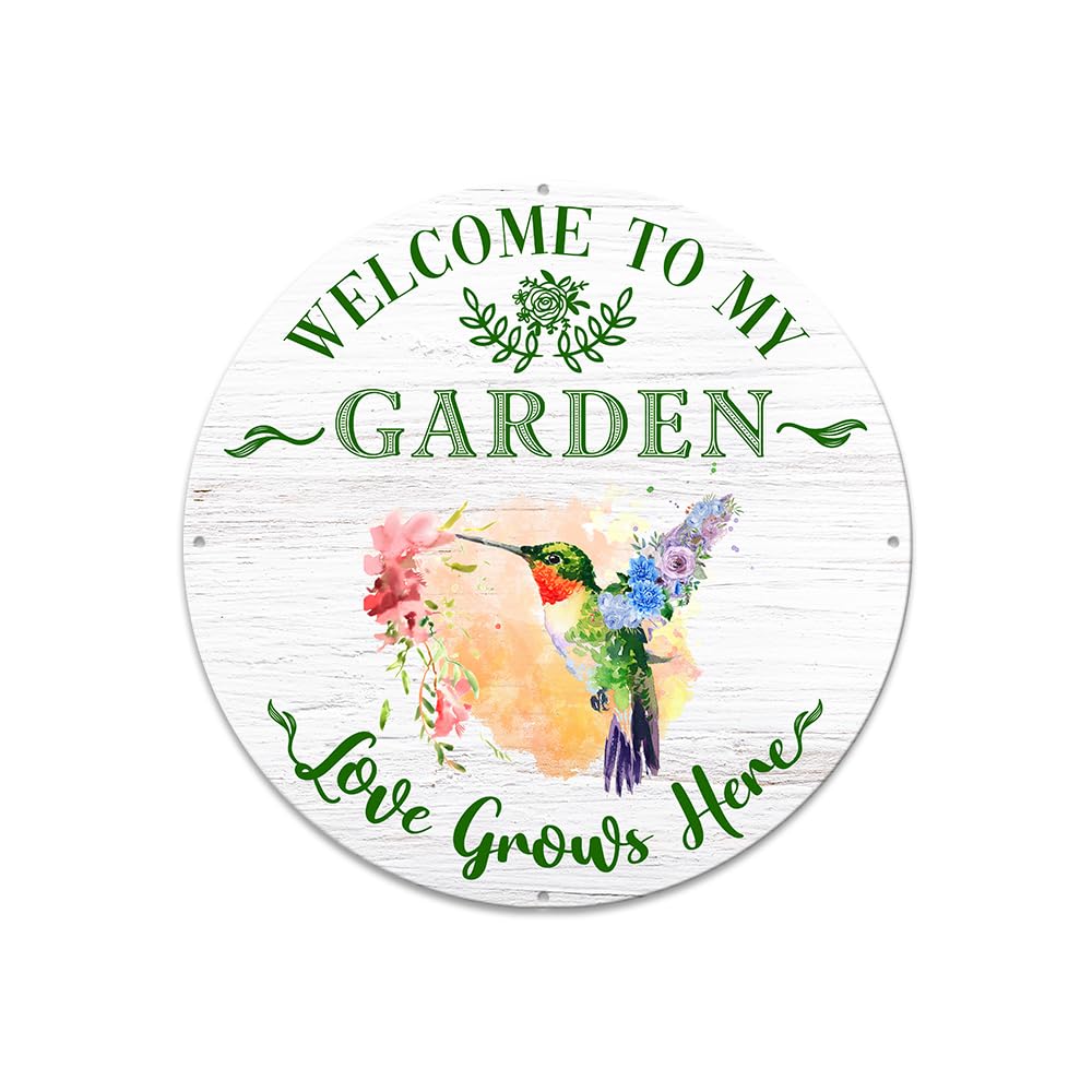 MeMate Outdoor Decorations, 12 Inch Metal Sign Decor, Gardening Gifts for Family & Friends, Rustic Plaque for Potting Shed, Flowers & Vegetable Garden (06)