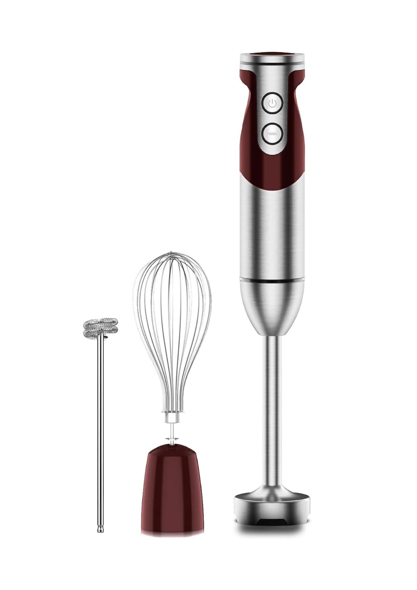 MegaWise Pro Titanium Reinforced 3-in-1 Immersion Corded Hand Blender, Powerful MOTOR with 80% Sharper Blades, 12-Speed Corded Blender, IncludingWhisk and Milk Frother (3-in 1 Red)