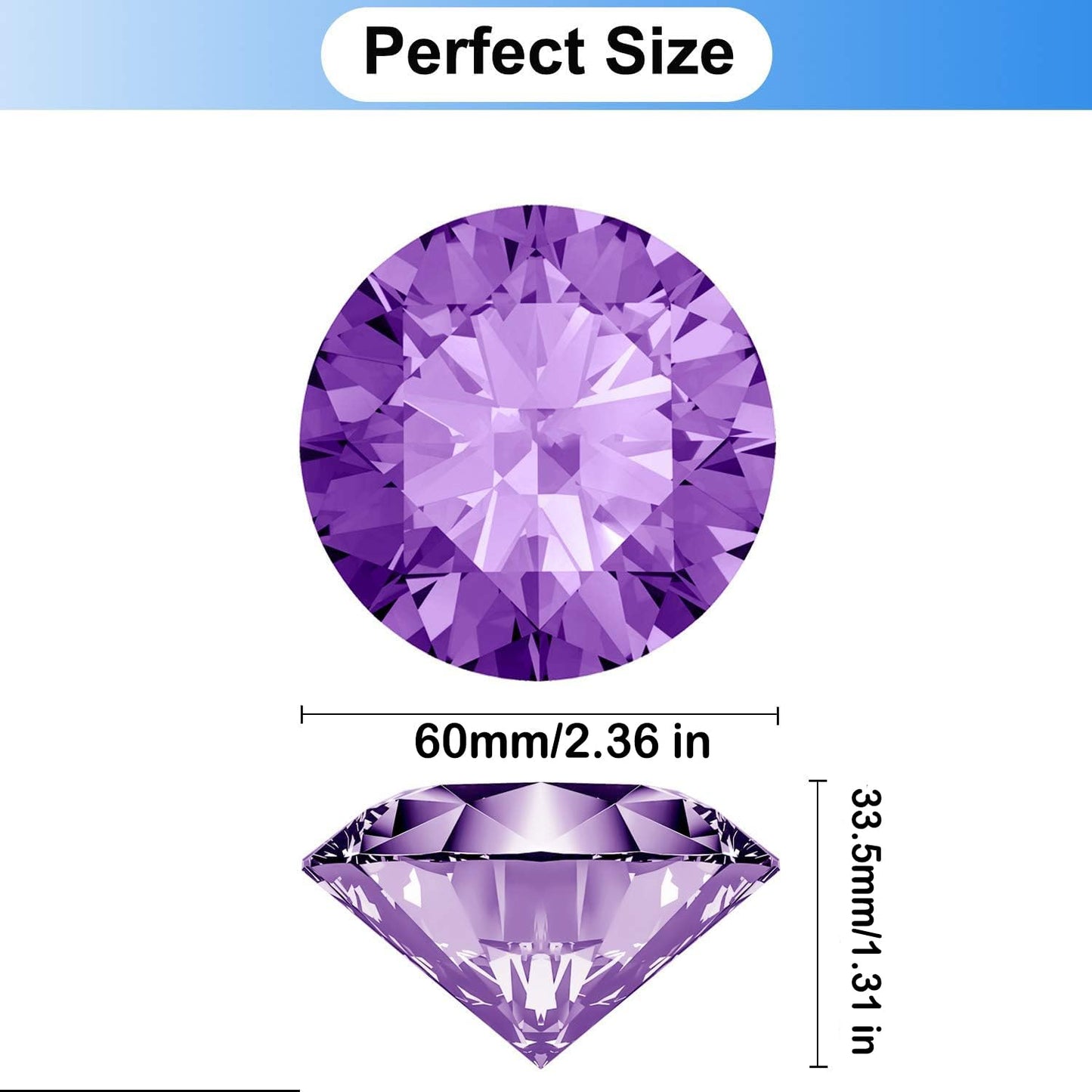 Hiziwimi 60mm Large Crystal Diamond Paperweight with Stand Jewels Wedding Decorations Centerpieces Home Decor (2.36 in, Purple)