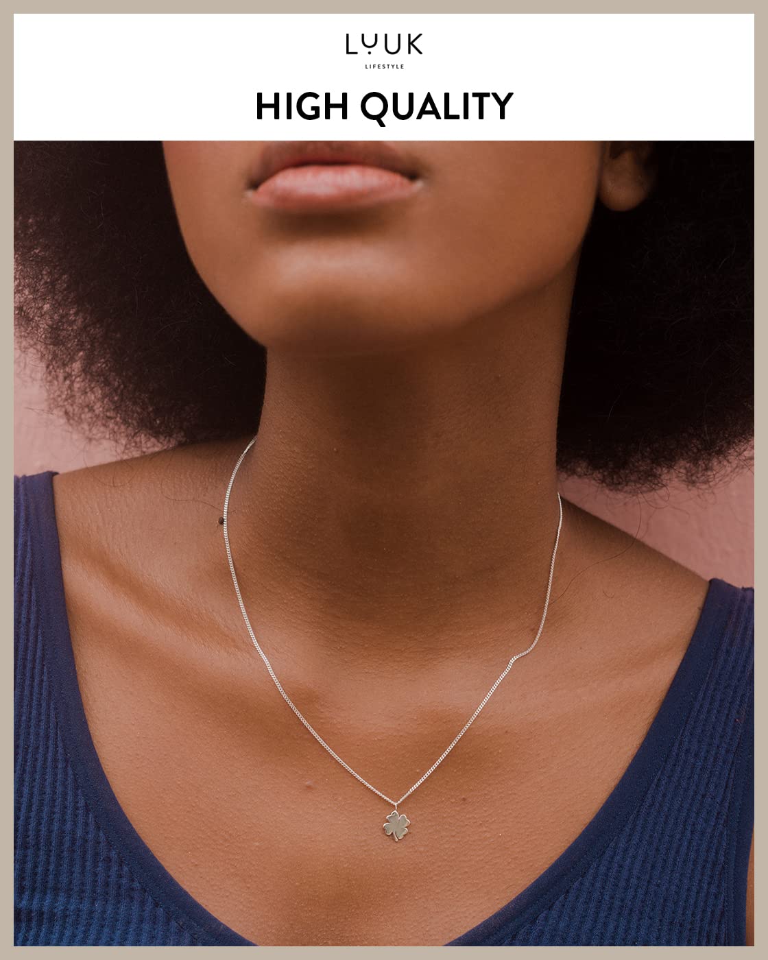 LUUK LIFESTYLE Necklace in 925 sterling silver with clover | shamrock pendant and HAPPINESS gift card, lucky charm for travel and exams, fashion accessories for women, friend and fiancée, silver