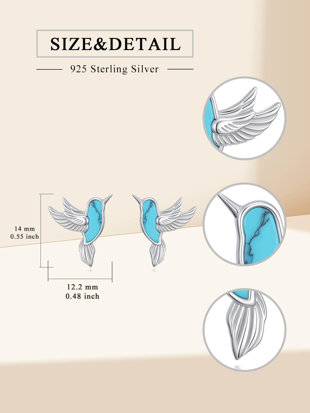 WINNICACA Hummingbird Stud Earrings for Women Turquoise Earrings 925 Sterling Silver Jewelry Hypoallergenic Gift for Sensitive Ears Birthday Mothers Day Gifts for Mom Women Wife