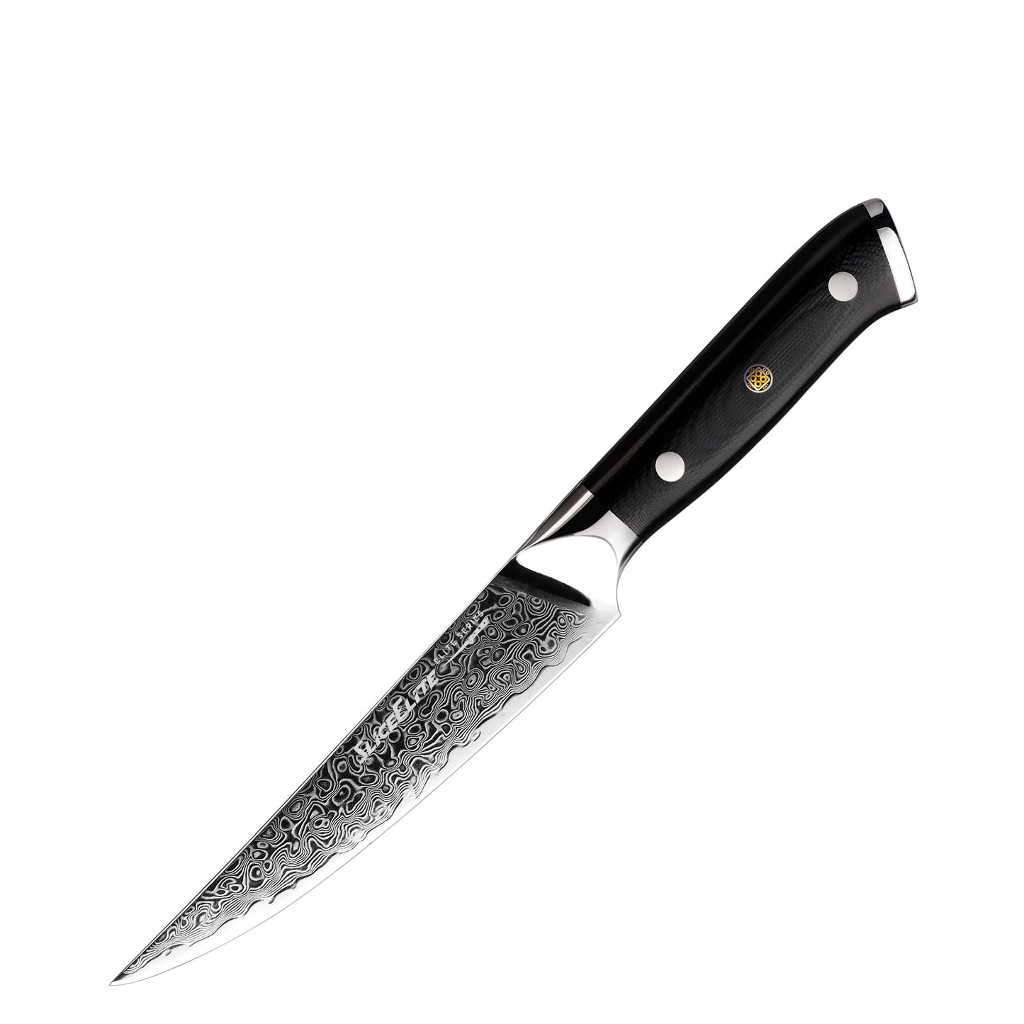 SliceElite Elite Series 6-Piece Steak Knife Set Non-Serrated Plain Edge Steak Knives 67-Layer Damascus Steel with VG10 Super Steel Core G10 Composite Handle Premium Steak Knives Blade Guards Gift Set