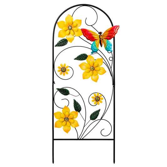 YEAHOME Garden Decor for Outside, 33" Flower Butterflies Decorative Garden Stakes for Spring Garden Decor, Metal Yard Art Stakes for Outdoor Lawn Backyard Porch Decorations