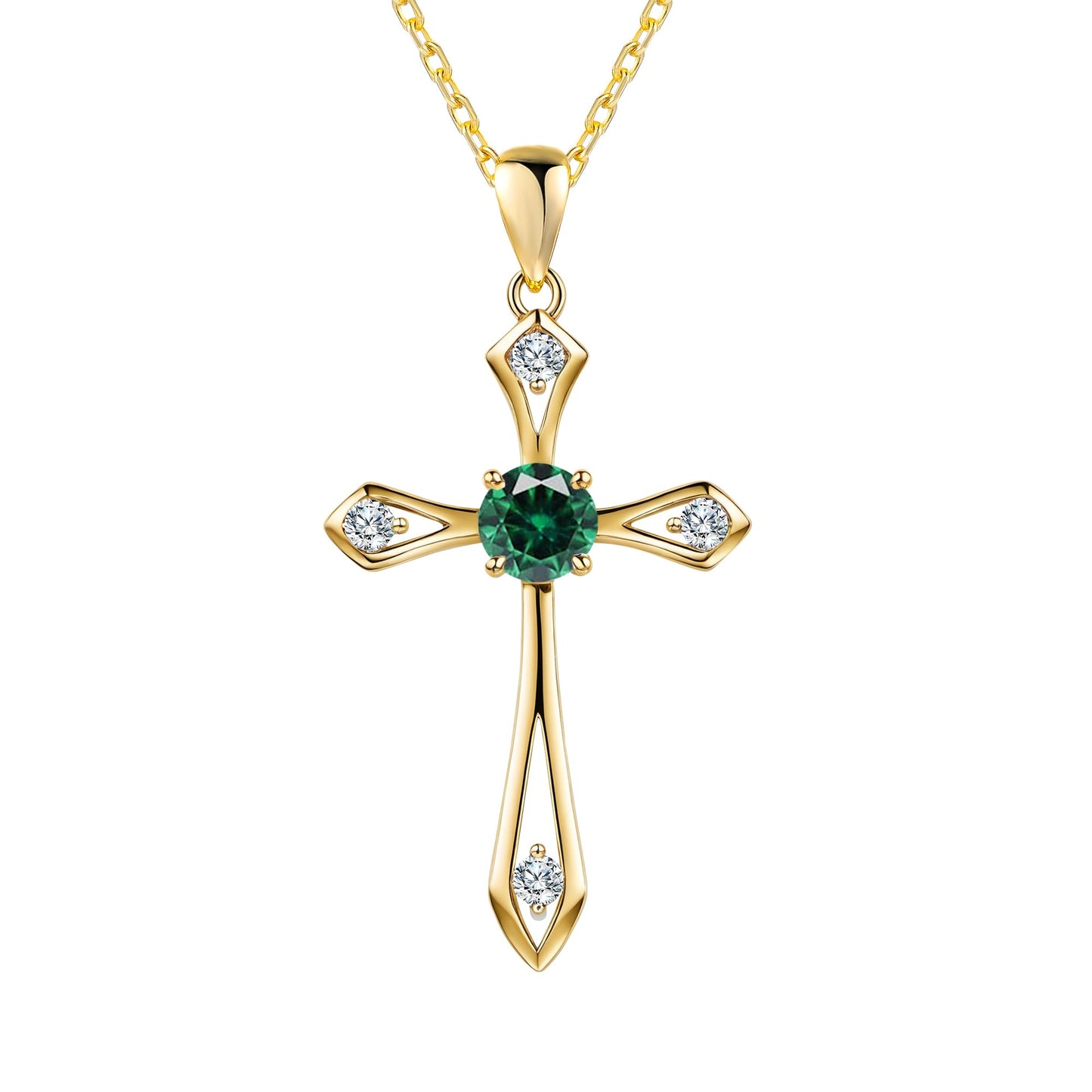 14K Gold Plated Solid Cross Necklace for Women,925 Sterling Silver Ladies Faith Cross Birthstone Pendant Christian Religious Confirmation Baptism Everyday Fine Jewelry Anniversary Birthday Gifts for Her