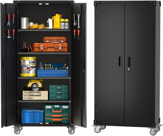 Metal Garage Storage Cabinets - 72"H Tool Cabinet & Office Storage Cabinet With 4 Adjustable Shelves,600 Lbs Capacity & 1.58" Thickened Steel Frame For Workshop,Home,Garage & Office Organization