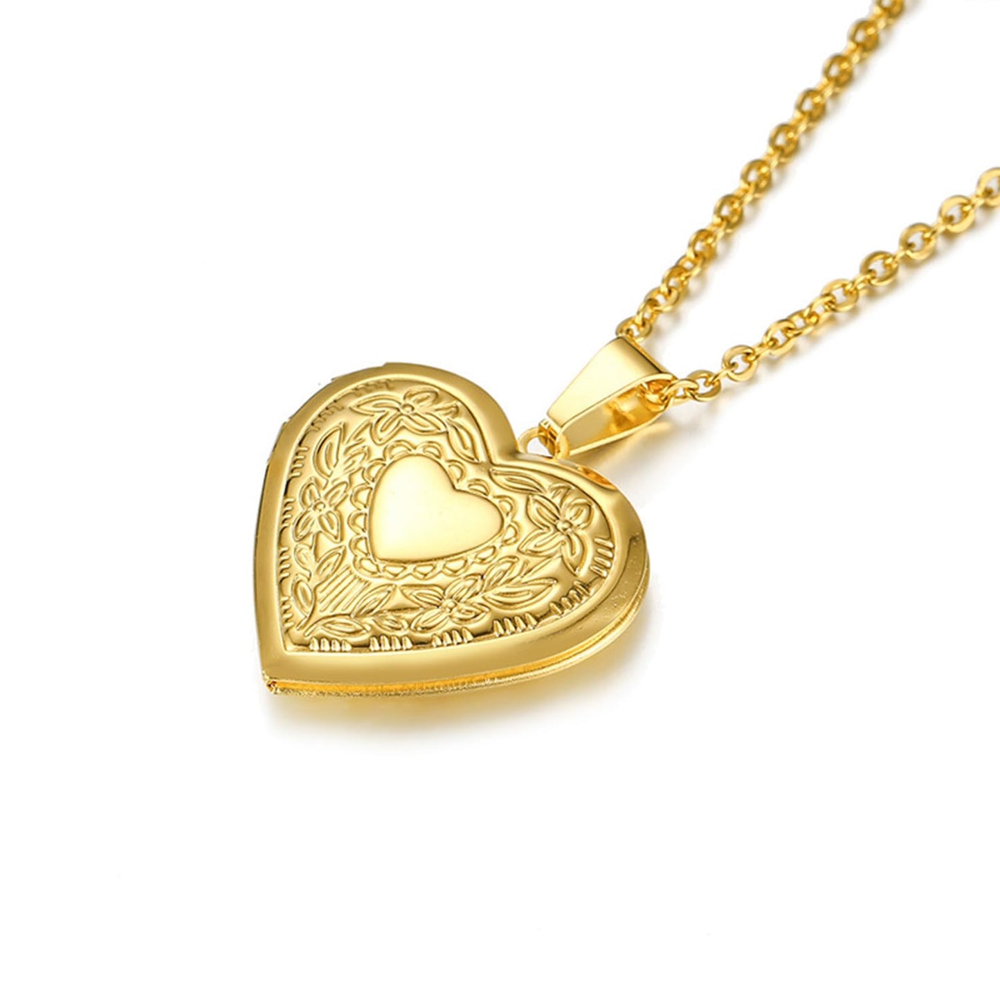 PHOCKSIN Gold Heart Locket Necklace Flower Engraved Personalized Necklace that Holds Pictures Customized Love Heart Gifts Locket Necklaces for Women