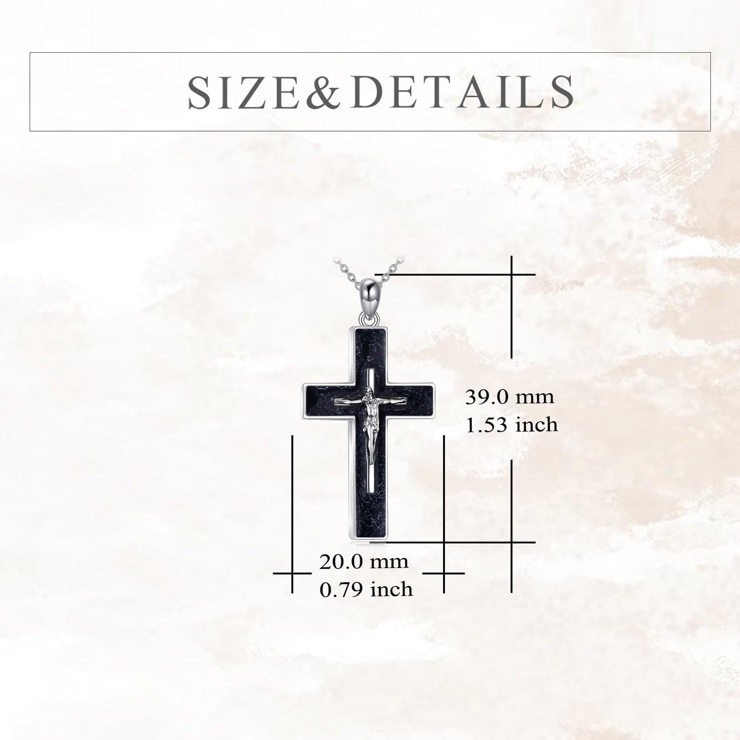 YFN Crucifix Cross Necklace Sterling Silver Jesus Cross Pendant Black Onyx Jewelry Christian Gifts for Women Men