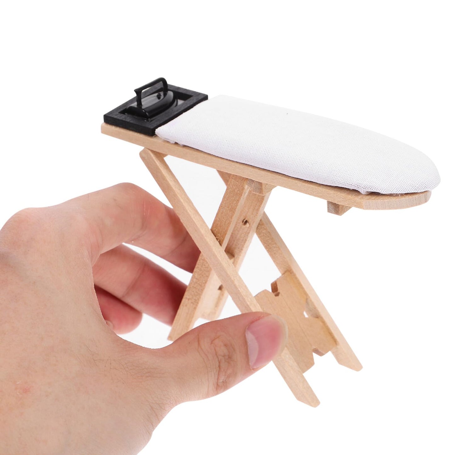 NUOBESTY 1 Set Dollhouse Miniature Iron Ironing Table Playset Mini Ironing Board Steam Iron Model Toy Laundry Room Furniture for DIY Fairy Garden Micro Landscape