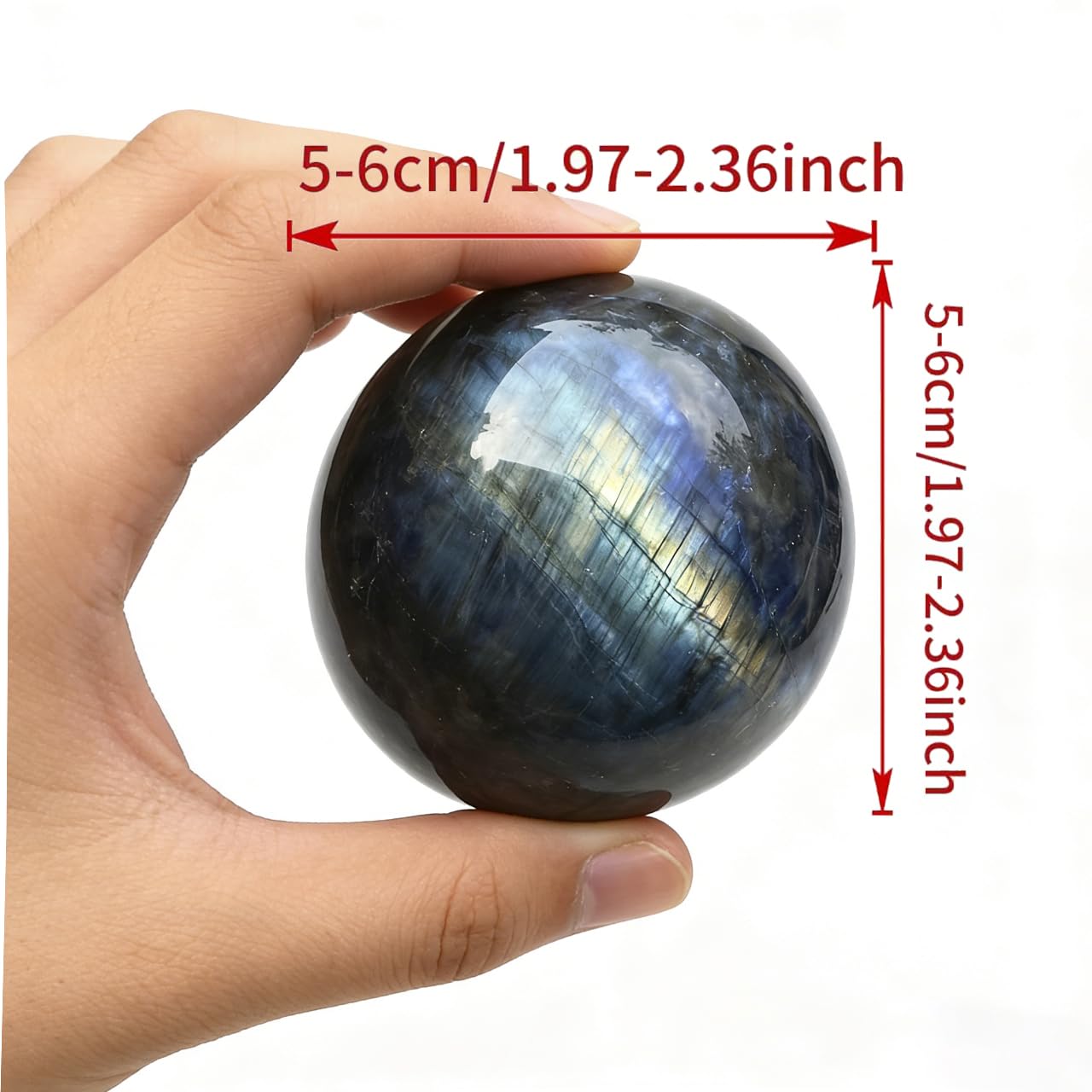 AierCrystal Natural Stone Crystal Sphere Feng Shui Home Decoration Ball Positive Energy Scrying Orb for Meditation Tool for Spiritual Space Purification Globe Diameter 5-6cm Labradorite Sphere