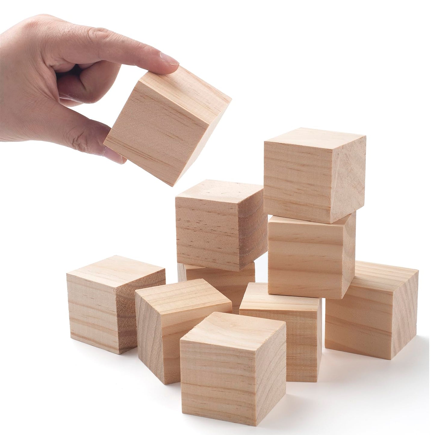 Wooden Cubes Wood Blocks for Crafts, 2 inch 10 PCS Blank Large Wooden Blocks for Crafts and Decor, Unfinished Natural Solid Squares Wood Cubes for Carving, Letter Stamps, Model Making