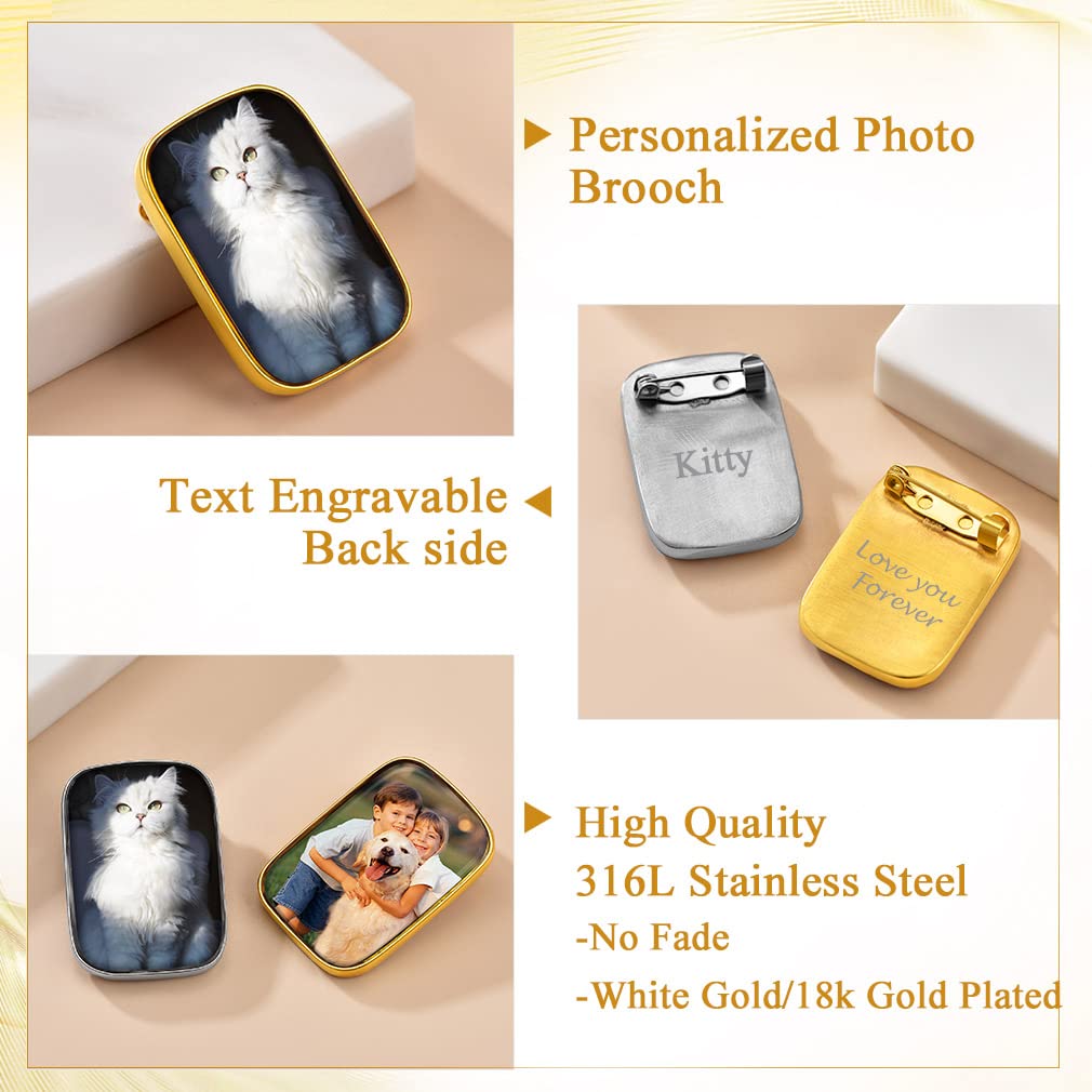 Custom4U Personalized Photo Brooch Pin Frame Picture Pins Customized Wedding Bouquet Charm Memorial Boutonniere Pin Memorial Gift for Women Men