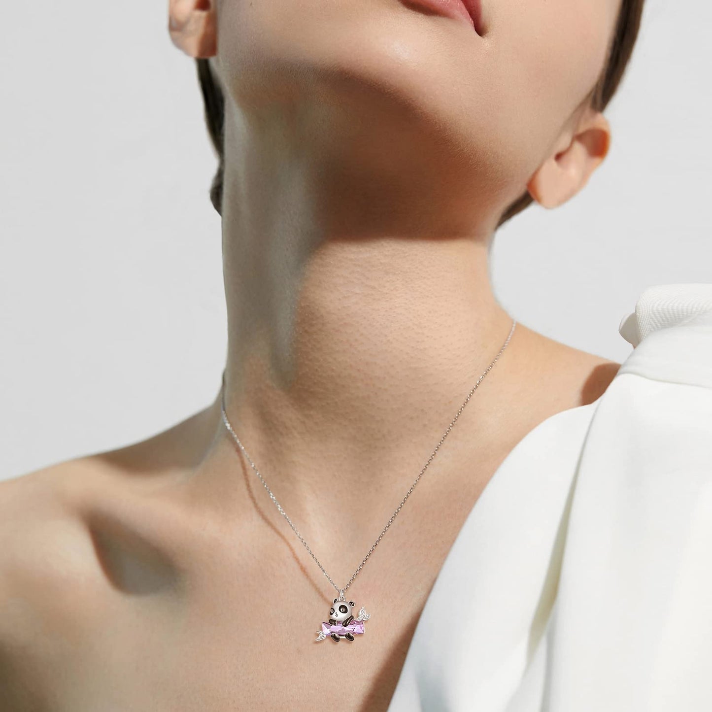 AENEAS Panda Necklace Sterling Silver Panda Pendant Necklace Purple Crystal Jewelry Gifts for Women Wife Daughter
