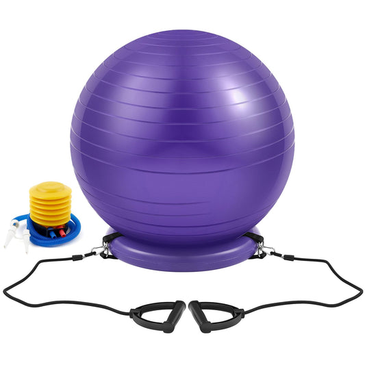 Blueweenly Yoga Ball Chair with Inflatable Stability Base Resistance Bands 65 cm Stability Ball Large Exercise Ball for Home Workout Office Desk Sitting Gym Fitness Back Pain Balance, Include Air Pump